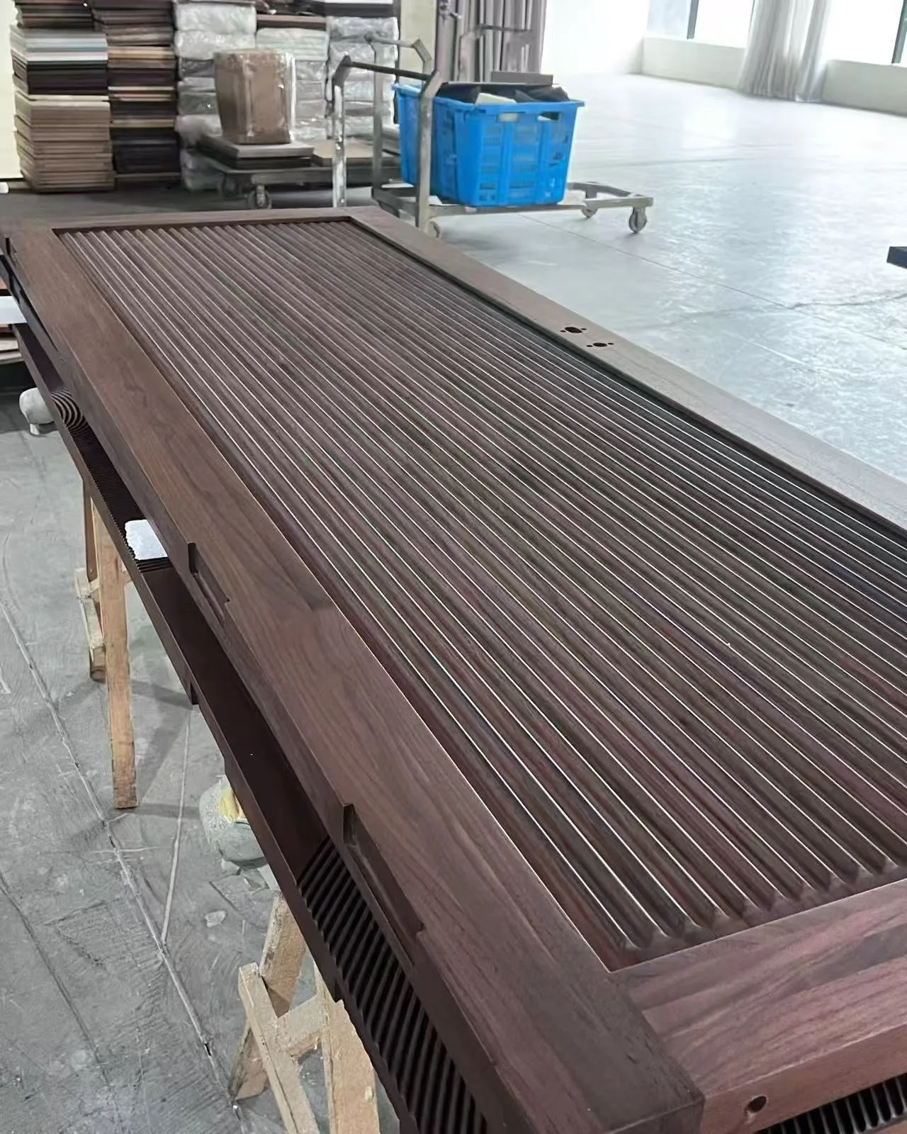 Grooved panel on a workshop surface